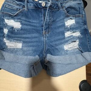Wax Jean Blue Distressed Jean Shorts